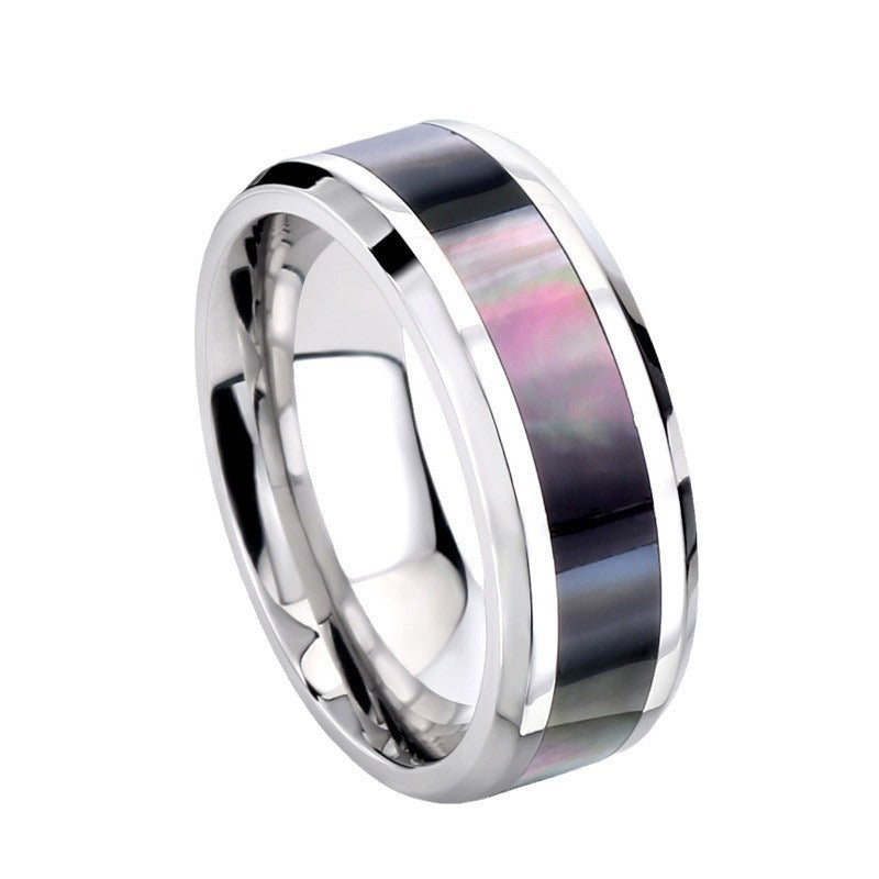 Stylish Men's Stainless Steel Shell Inlaid Ring - Wholesale Fashion Jewelry