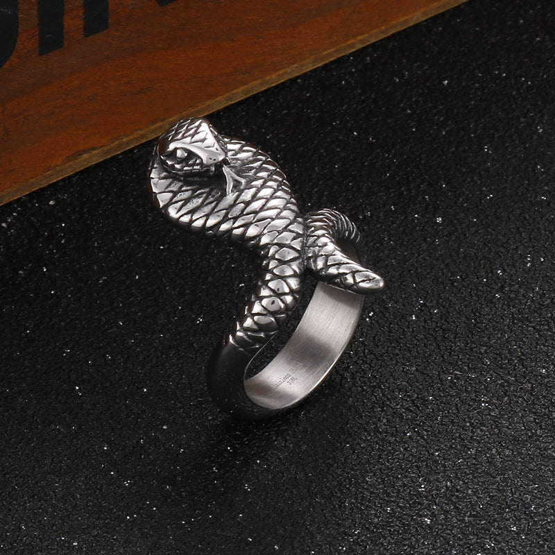 Customizable Bold Python King Ring for Men - Retro Punk Style Titanium Steel Band Size 9-13