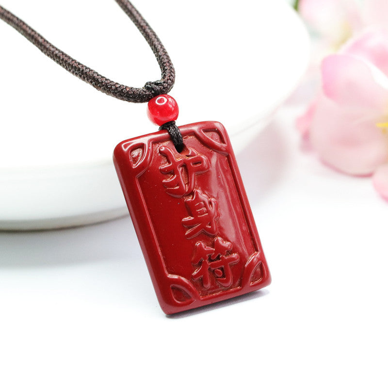 Cinnabar Rectangle Safety Amulet Pendant - Planderful Collection