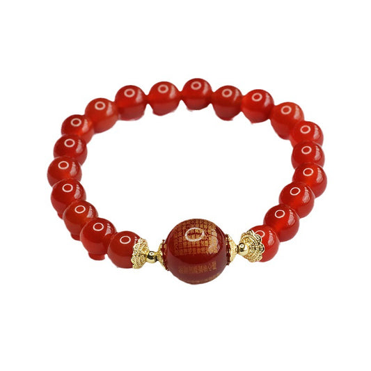 Fortune's Favor Sterling Silver Agate Heart Sutra Bracelet