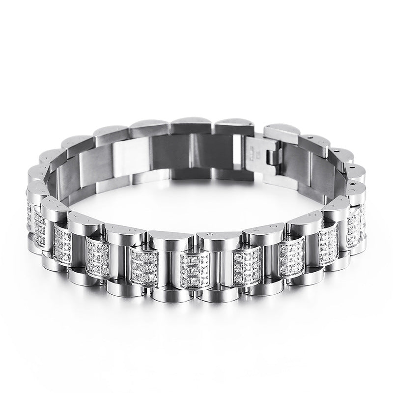 Titanium Steel Men's Bracelet with Zircon Accents - European and American Style