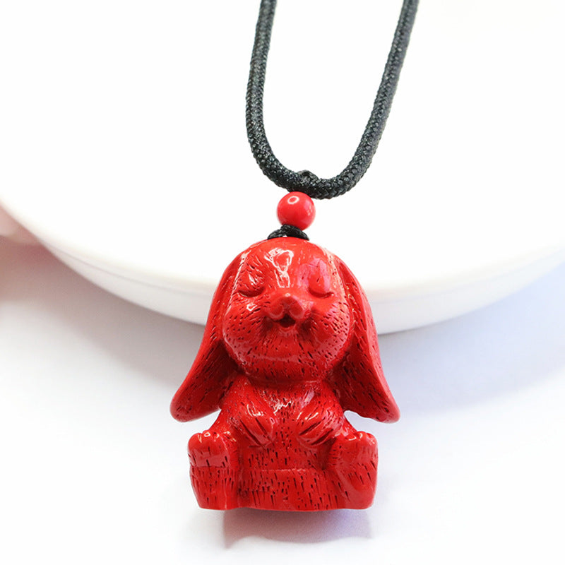 Vermilion Sand Rabbit Pendant with Cinnabar Stone - Sterling Silver Bunny Necklace