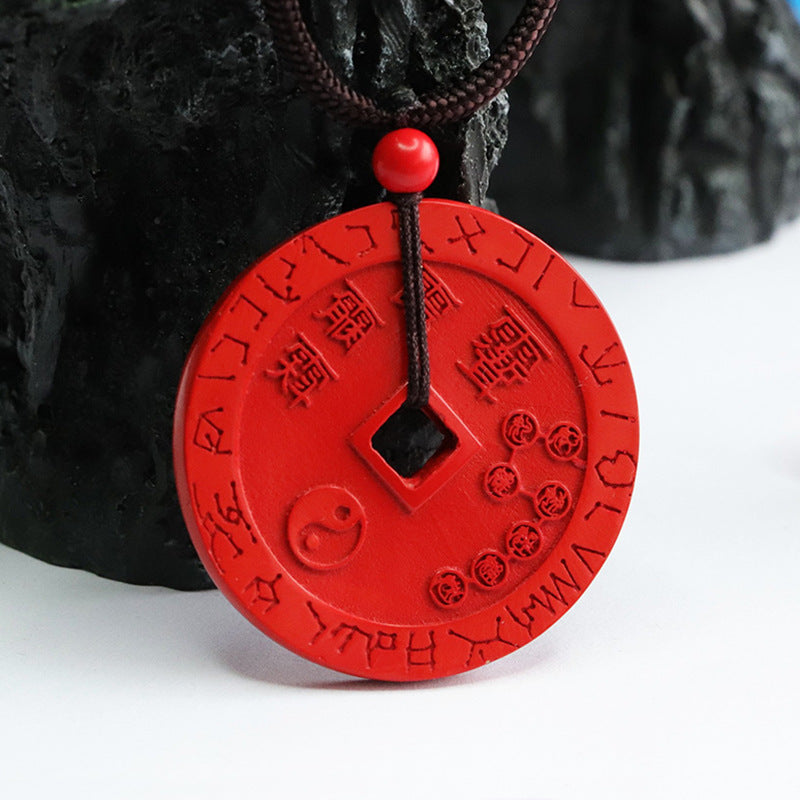 Red Sand Five Thunder Coin Pendant with Cinnabar Stone