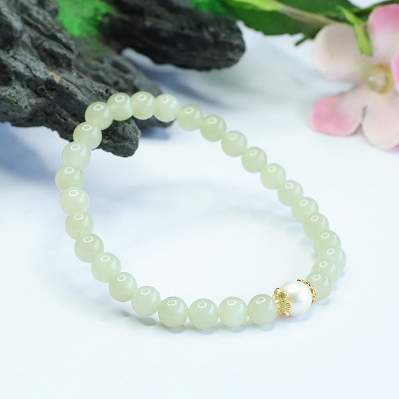 Fortune's Favor Sterling Silver Jade and Pearl Bracelet