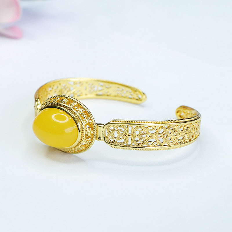 Golden Chalcedony Bangle Bracelet with Sterling Silver Opening