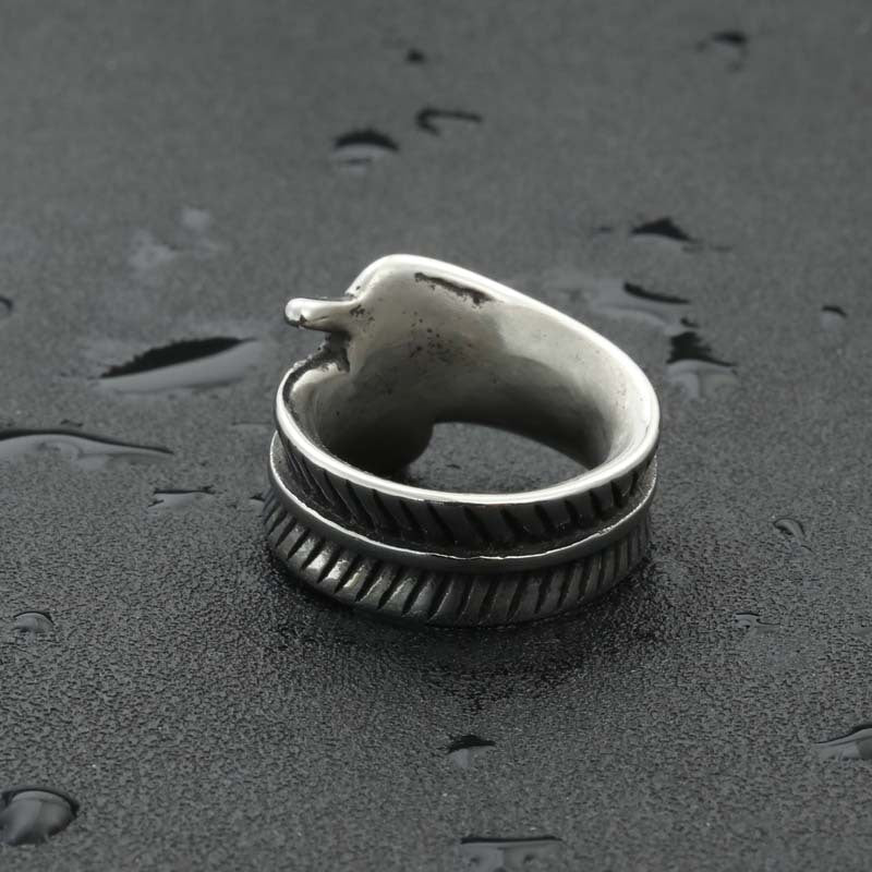 Titanium Steel Retro Feather Wing Ring for Men - Edgy Punk Jewelry Directly from Manufacturer