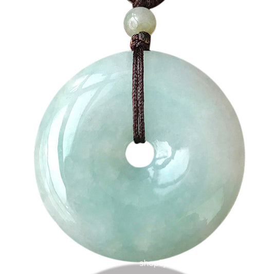 Jade Pingan Buckle Pendant with Sterling Silver Chain