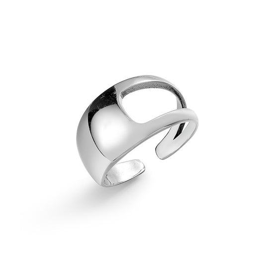 Stylish Half Hollow Polished Opening Sterling Silver Ring