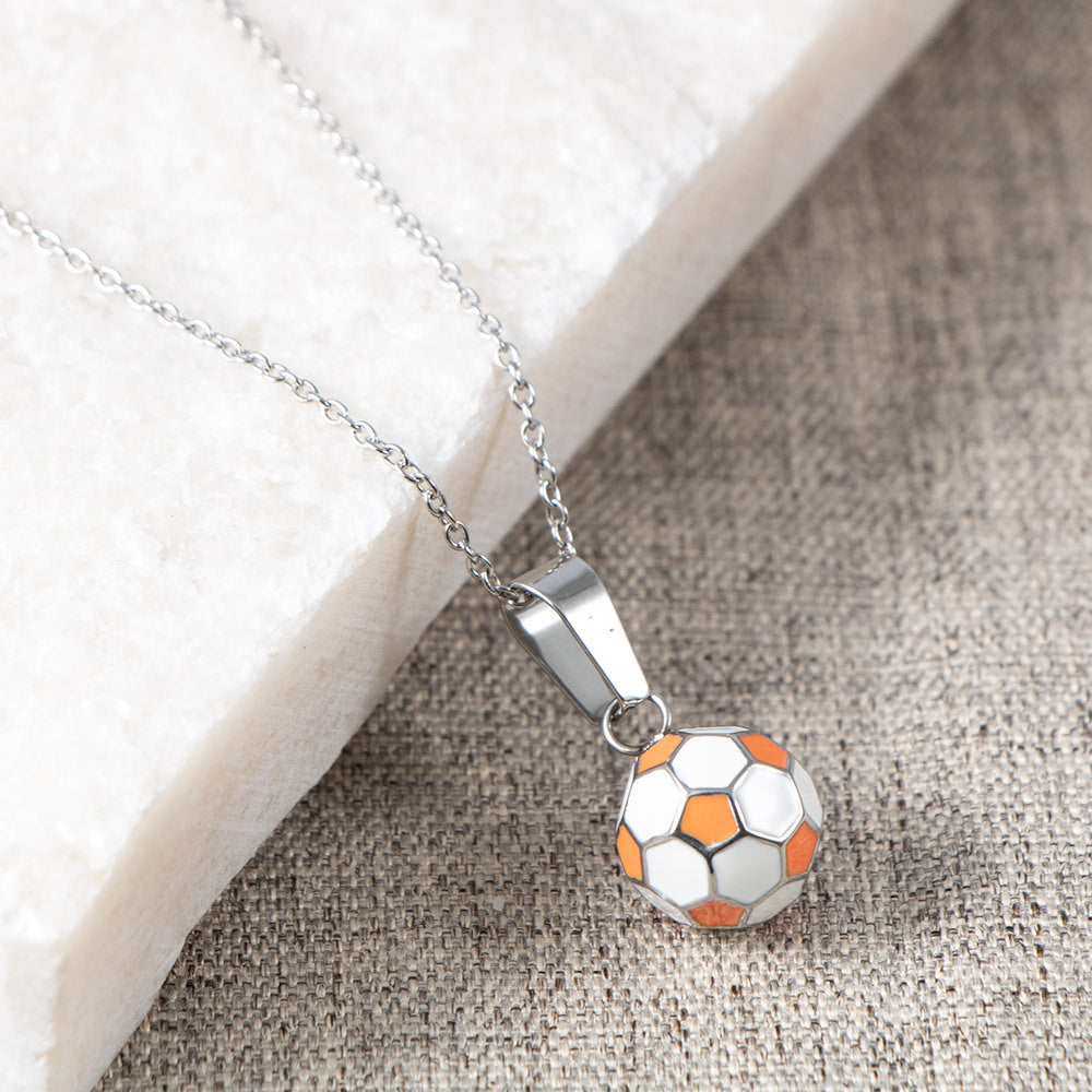 Titanium Steel Football Passion Necklace with Epoxy Pendant for All Fans