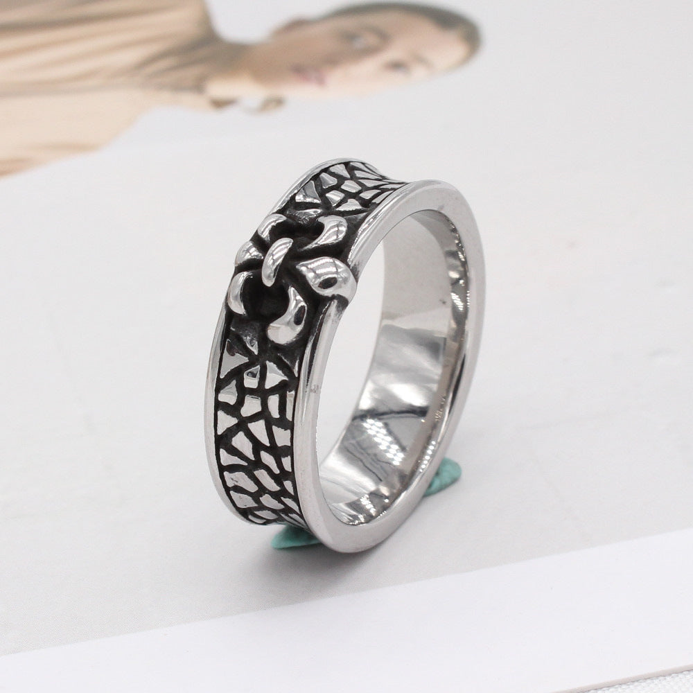 Cross Flower Craquelure Titanium Steel Rings for Men