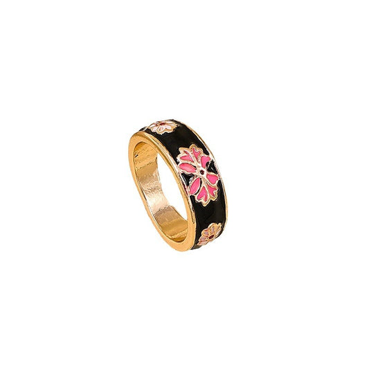 Luxurious Geometric Flower Drop Glaze Ring - Vienna Verve Collection