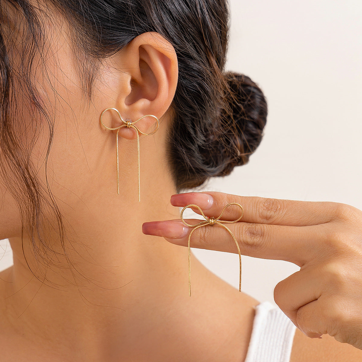 Fashionable Cross-border Bow Stud Earrings with Sterling Silver Needles