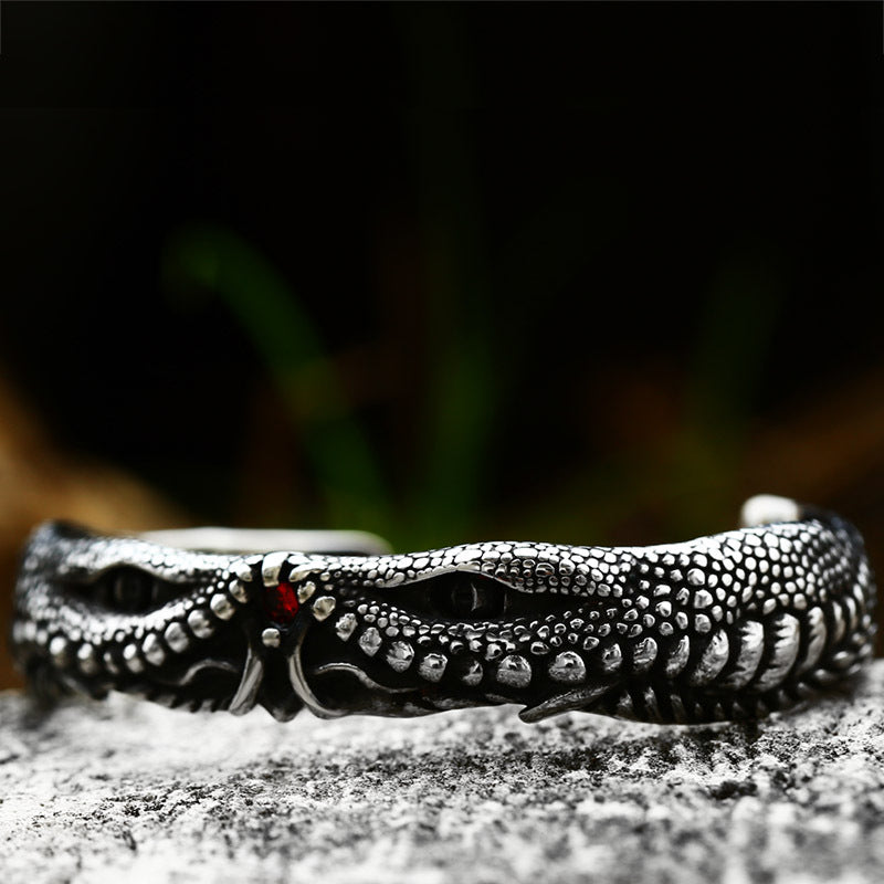 Titanium Steel Men's Open Bracelet with Unique Animal Design - Bold Cross-Border Fashion Accessory