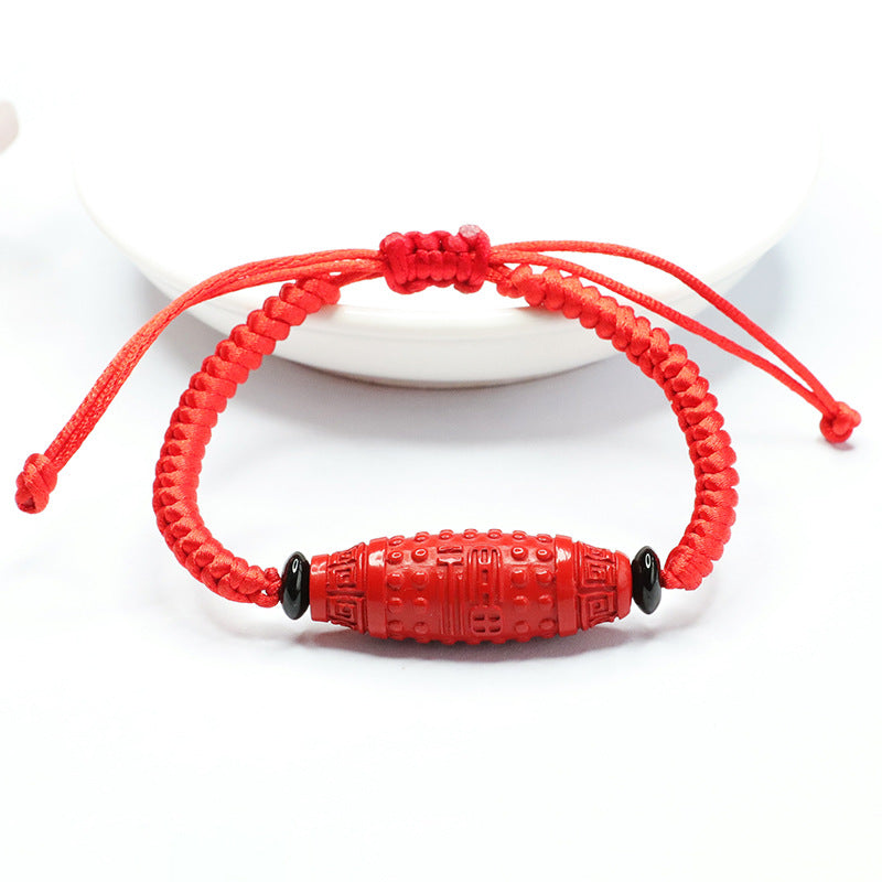 Red Sandstone Woven Bracelet with Sterling Silver Beads and Cinnabar Stone