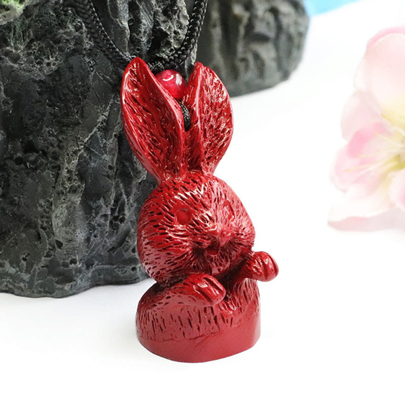 Vibrant Cinnabar Stone 3D Bunny Necklace