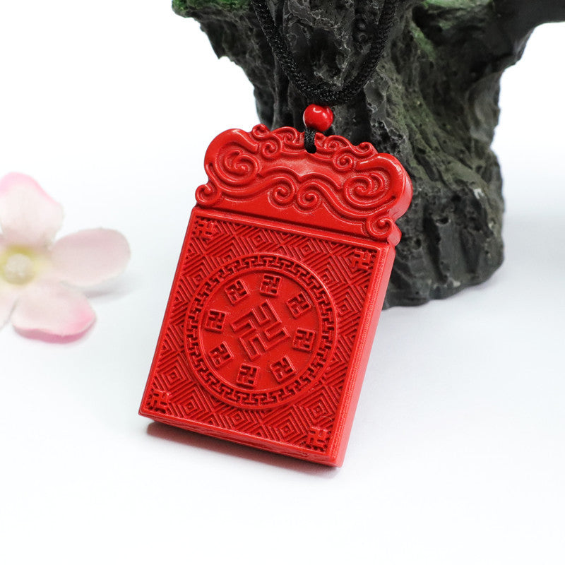 Auspicious Cloud Bagua Pendant with Red Sand and Cinnabar Stone