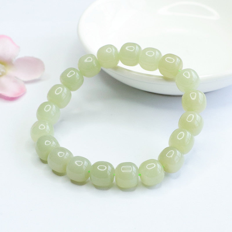 Clear Water Barrel Beads Jade Bracelet with Sterling Silver Needle