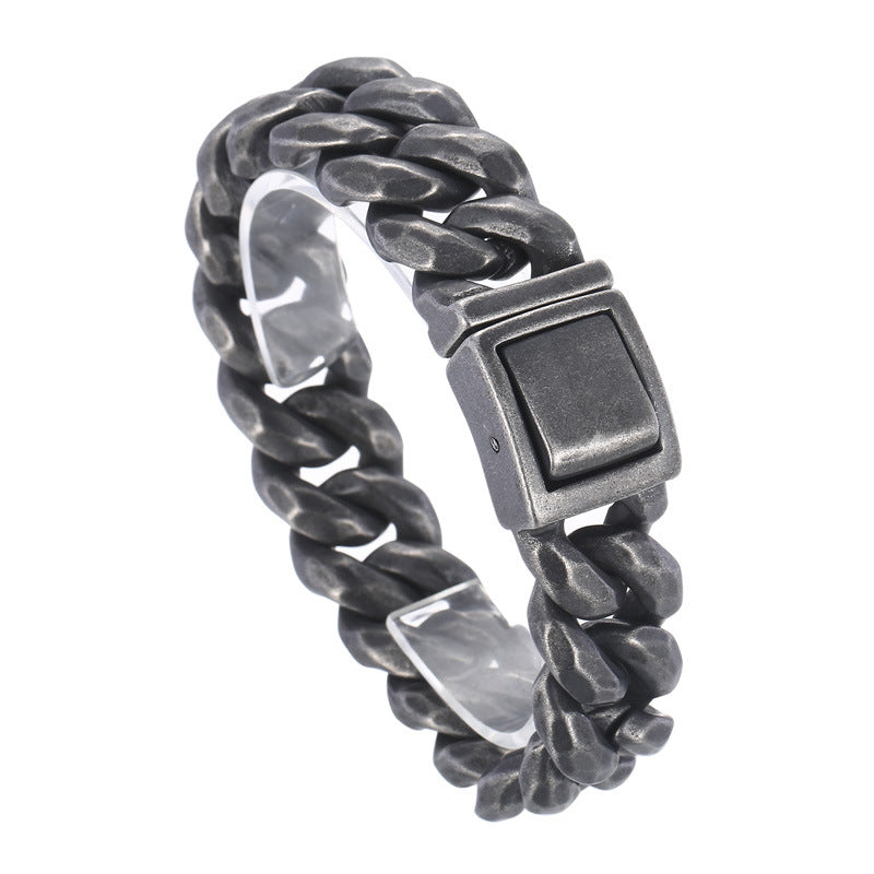 Urban Chic Men's Vintage Stainless Steel Cuban Chain Bracelet - Bold Black Snap Design for Men