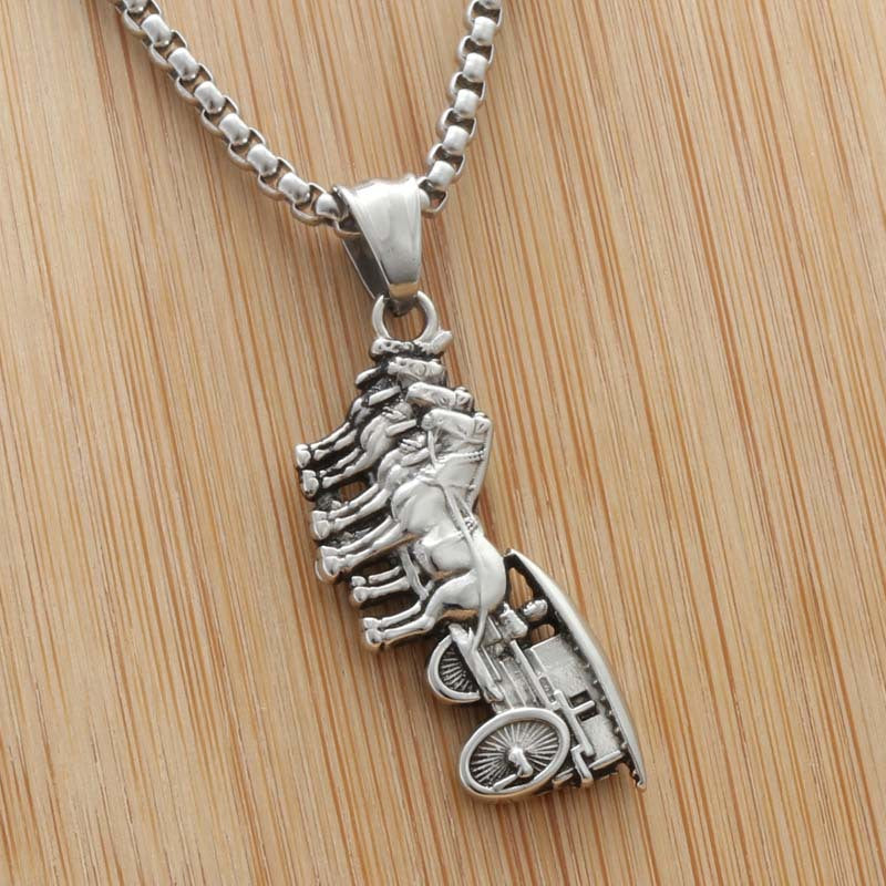 Punk Antique Titanium Steel Carriage Pendant Necklace for Men - Retro Trendy Design from Planderful Collection