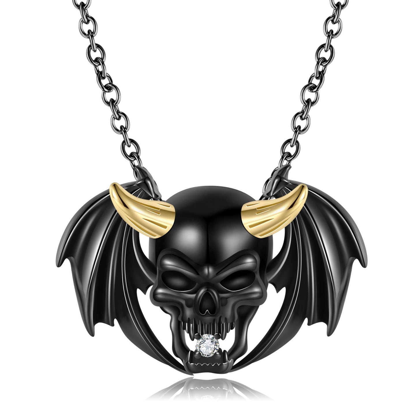 Halloween Demon Skull Pendant Silver Necklace