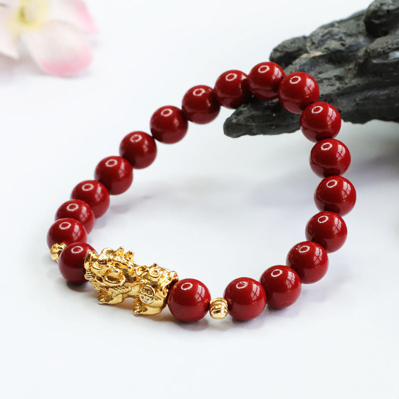 Purple and Gold Sand Cinnabar Stone Pixiu Bracelet