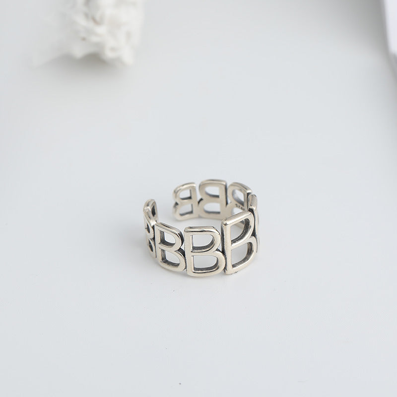 Hollow Letter B Opening Sterling Silver Ring