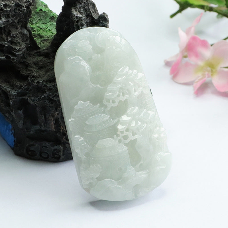 High-tech Fine Carved A Grade Myanmar Jade Pendant Landscape by Planderful Collection