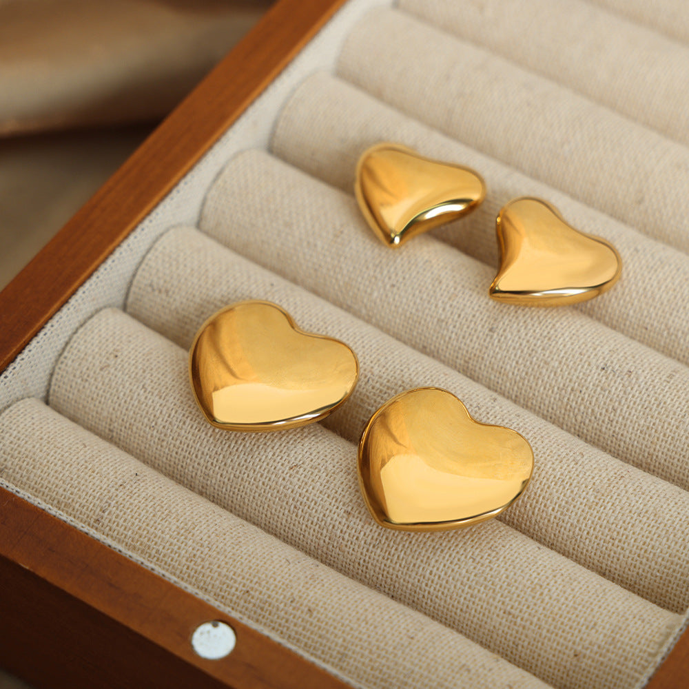 Heart-Shaped Geometric Earrings in Titanium Gold-Plated Design