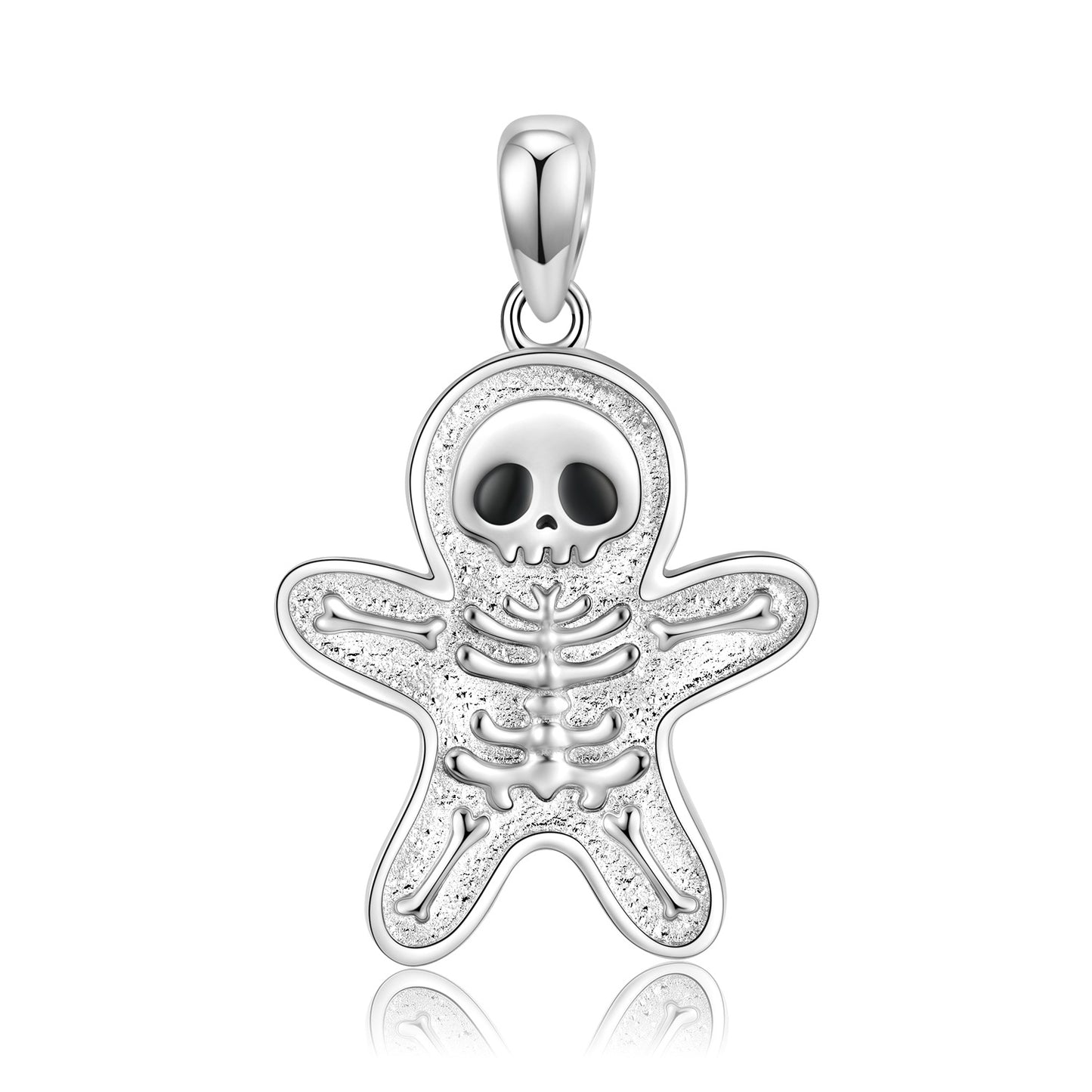 Halloween Skeleton Gingerbread Man Pendant Silver Necklace