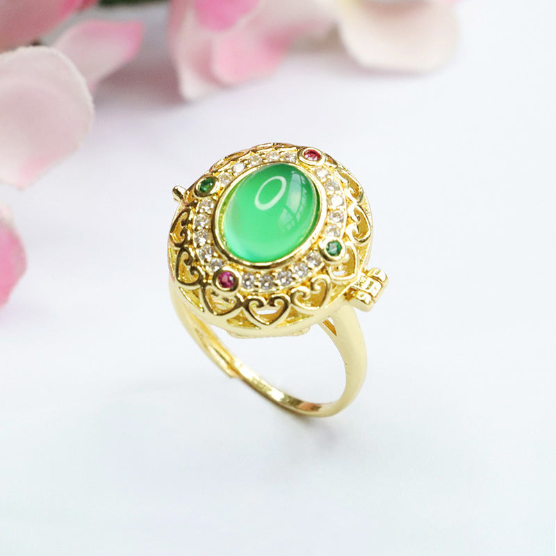 Green Chalcedony Sterling Silver Adjustable Oval Ring