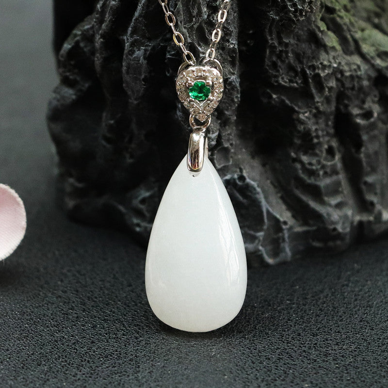 Love Necklace Jewelry with Hetian Jade and Zircon Insets