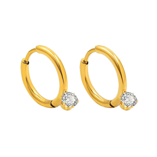 Radiant Golden Zirconia Inlaid Earrings in Titanium Steel