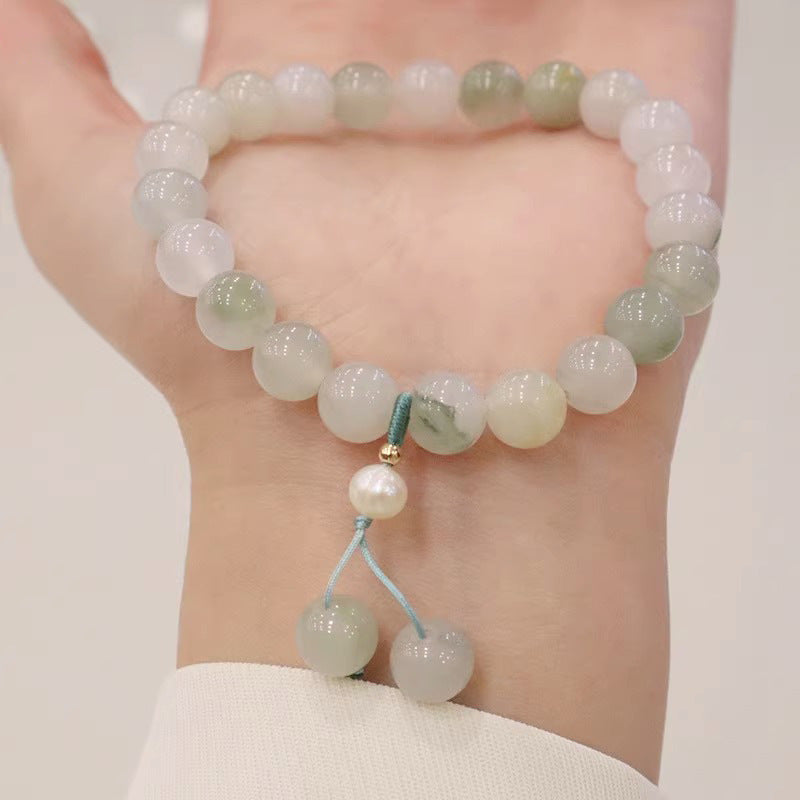 Tianshan Jade Bracelet with 8mm Beads - Sterling Silver Jewelry for Girlfriends