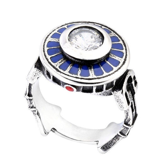 Men's Star Wars-Inspired Stainless Steel Ring with Epoxy and Zircon Inlay