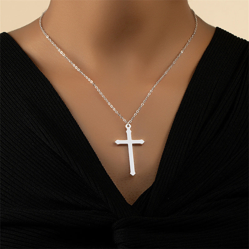 European and American Trendy Metal Cross Necklace Set with Customizable Collarbone Chain