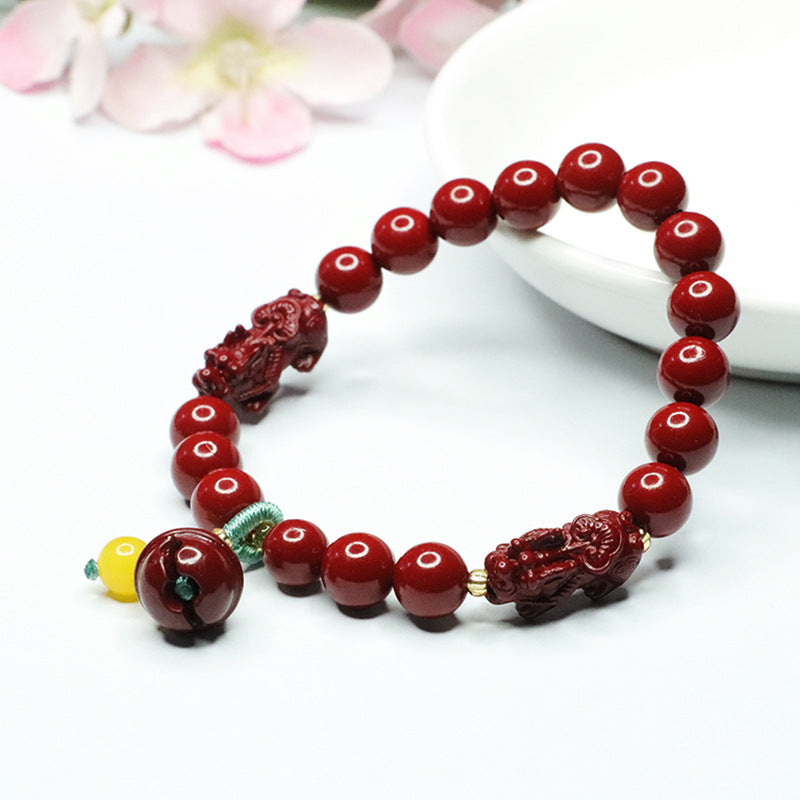 Fortune's Favor Cinnabar Stone Bracelet with Sterling Silver Pixiu Charm