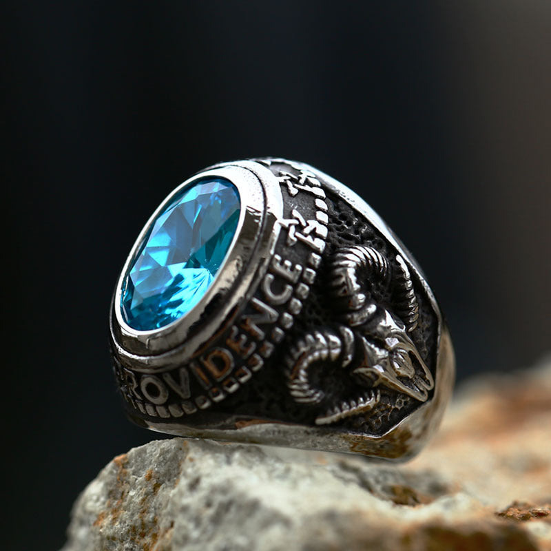 Custom Retro Masonic Titanium Steel Ring with Zircon Inlay for Men