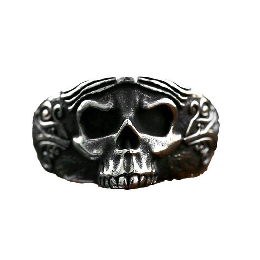 Vintage-Inspired Stainless Steel Skull Ring for Men - European and American Punk Hip-Hop Titanium Jewelry