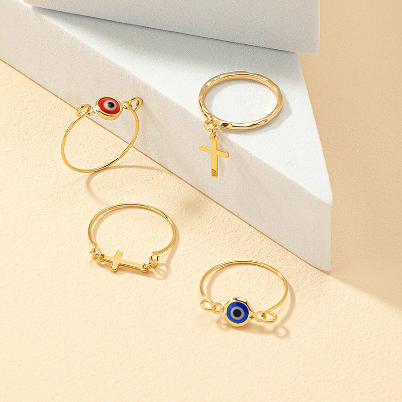 European and American Inspired 4 Cross Eyes Ring Set for Fashion-Forward Women