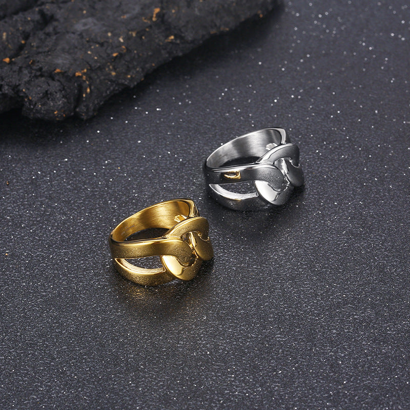 Hip-Hop Inspired Polished Titanium Steel Men's Ring with Wide Chain Design - Perfect Autumn Gift