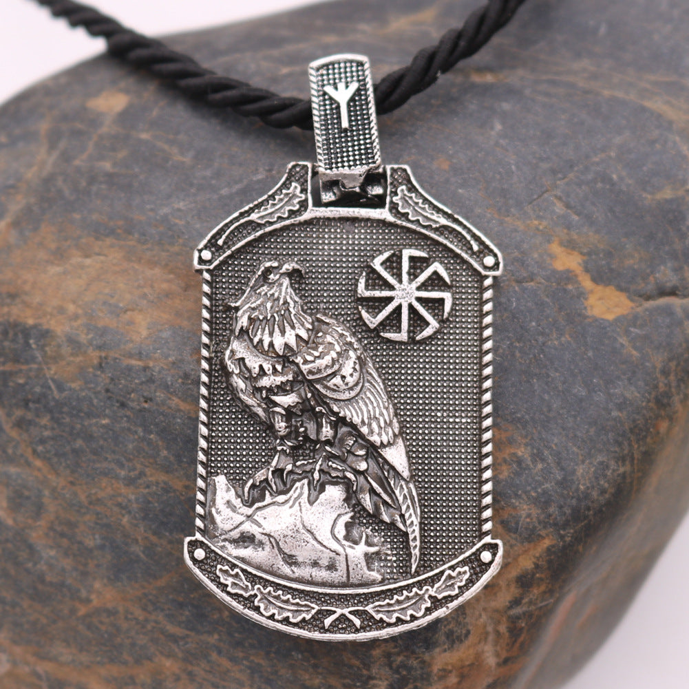 Viking Eagle Rune Metal Pendant Necklace - Norse Legacy Collection