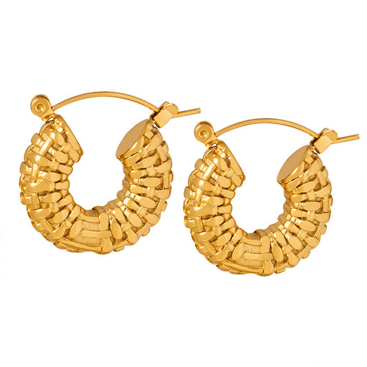 Golden Retro Woven Texture Earrings by Planderful