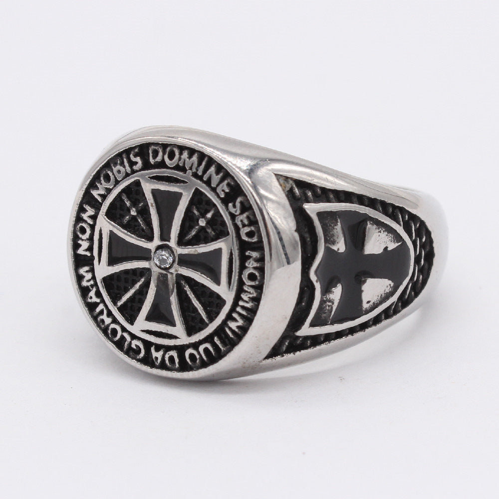 Crusader Cross Round Titanium Steel Ring for Men