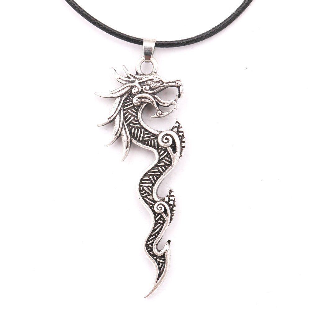 Norse Legacy Viking Dragon Metal Necklace - Odin Amulet Pendant for Men