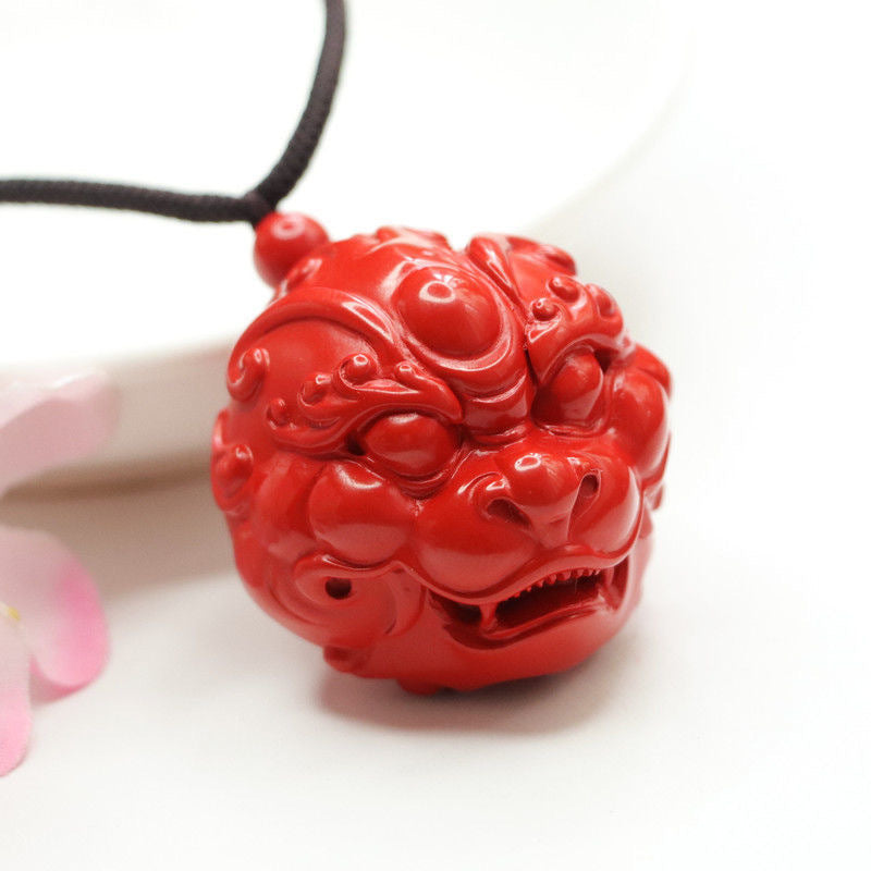 Fortune's Favor Cinnabar Pixiu Head Pendant