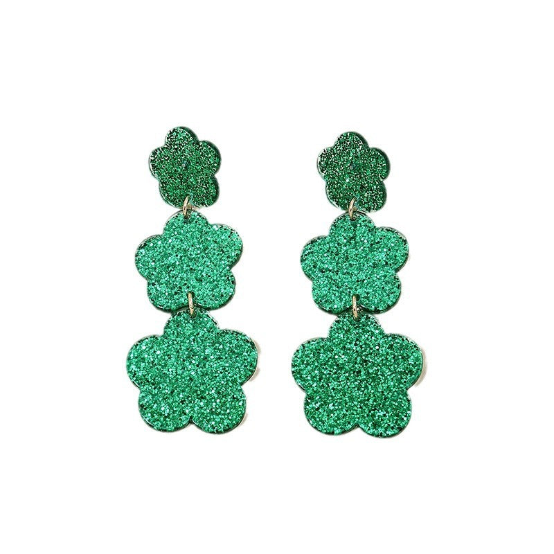 St. Patrick's Carnival Floral Clover Earrings - Acrylic and Metal Blend