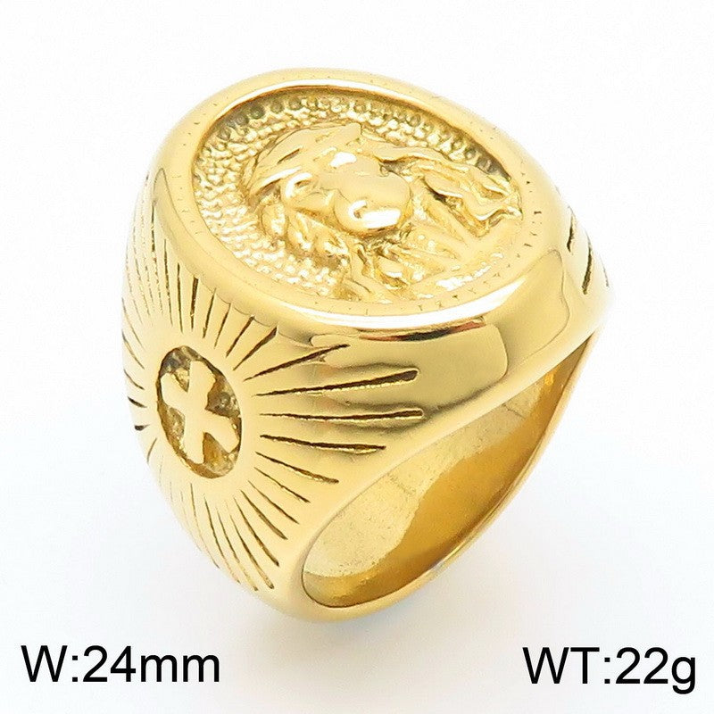 Men's Titanium Steel Hip Hop Personality Cross Portrait Ring - 18k Vacuum Plated Fashion Accessory