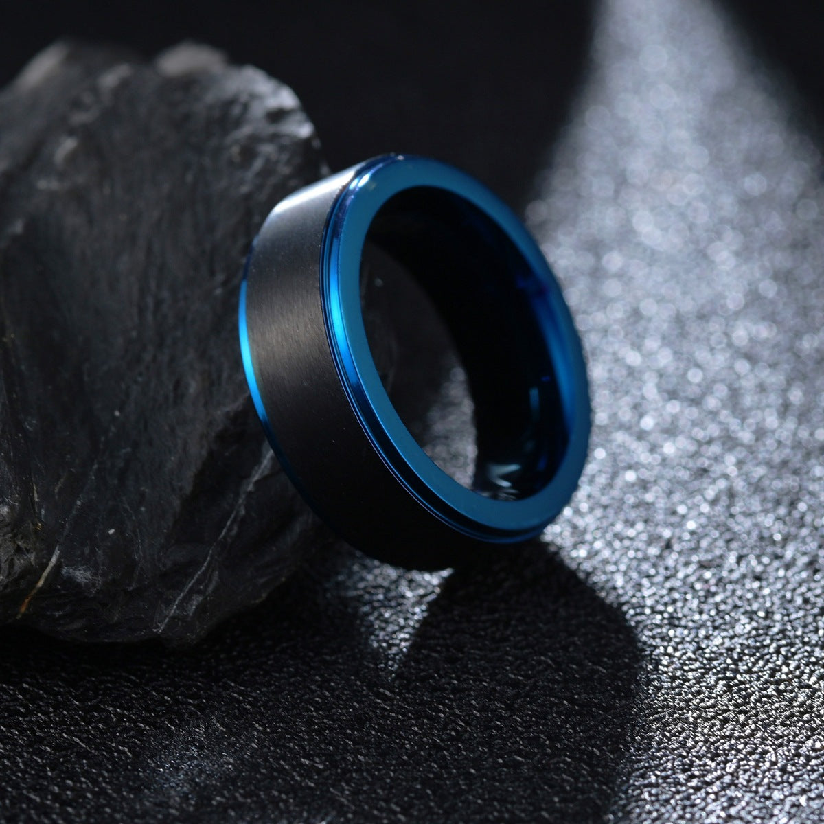 Men's Custom Tungsten Carbide Ring - Black & Blue Electroplated - Wholesale Jewelry