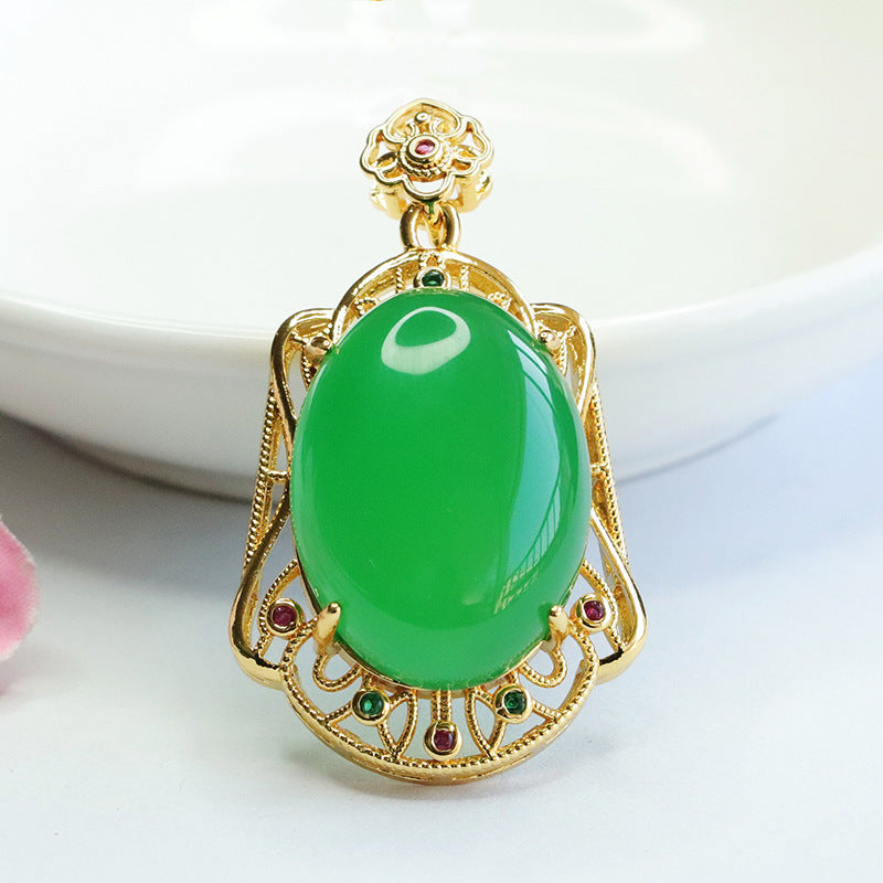 Pigeon Egg Natural Green Chalcedony Pendant