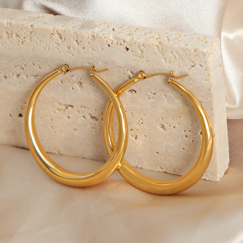 Exaggerated Tempered Elegance: Titanium Steel Gold-Plated Large Circle Earrings